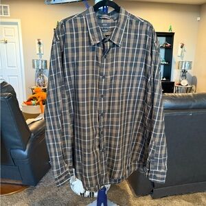 Men's Plaid Button-Up dress Shirt - Black and Beige. Size XXL